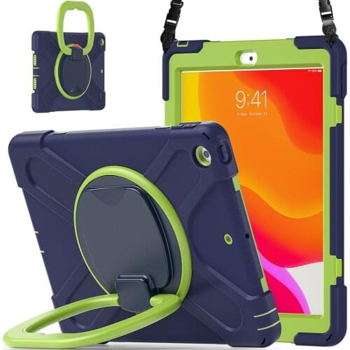 Rotatable Bracket Silicone Case with Shoulder Strap for iPad 10.2 Shockproof Cover 7th 8th Generation Pro 10.5 Air 3 Kids Case