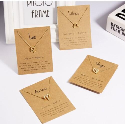 Female Elegant Star Zodiac Sign 12 Constellation Necklaces Pendant Charm Gold Chain Choker Necklaces for Women Jewelry Cardboard