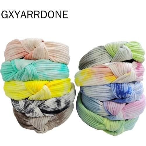Women Retro Tie Dye Knot Hairband Striped Knitting Bow Headband Handmade Wide Cotton Hair Hoop Bohemian Turban Hair Accessories