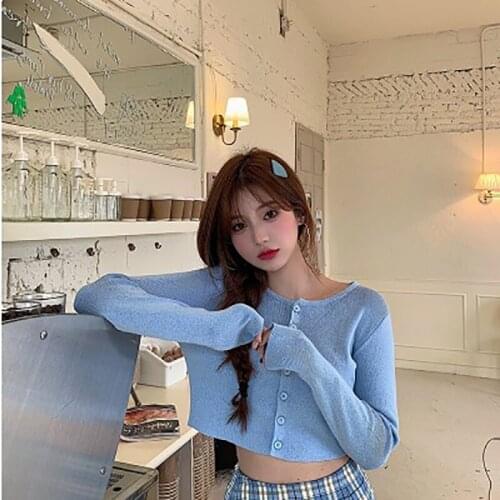 Knitted cardigan blouse + high-waisted plaid skirt two sets of womens 2020 summer Korean edition new