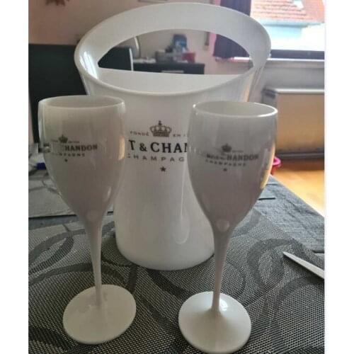 2 Glass Cups 1 New Barrel Champagne Flute Plastic Cup Cooler Wash Wine Glass Acrylic White Dishwasher Champagne Bucket