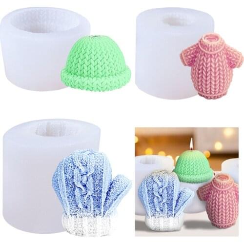 3pcs Candle Molds 3D Christmas Sweater Woolen Hat Gloves Silicone Mold Plaster Cake Chocolate Decorating DIY Mould
