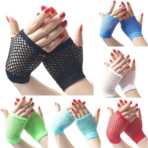 6 Color Neon Gloves Fingerless Diva Fishnet Wrist Gloves Assorted Neon Colors (6 Pairs) ST262