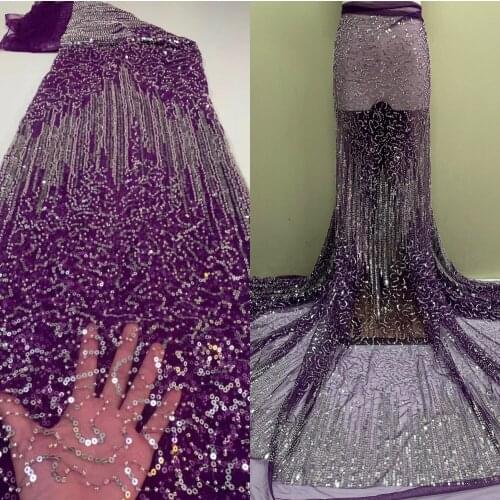 African Lace Fabric with beads and sequins High Quality French Tulle Lace Fabric ZH-588882 Women Wedding Party Dress Nigerian