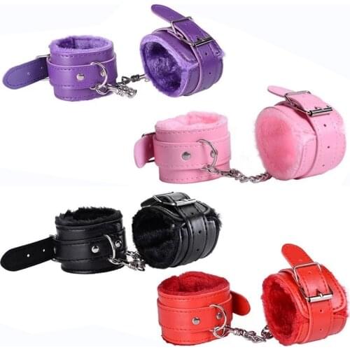 Bdsm Sexy PU Leather Plush Handcuffs Sex Bondage Adult Games Toy Exotic Accessories Adjustable Handcuff For Wholesale And Retail