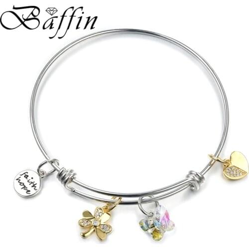 Bohemian Butterfly Heart Bead DIY Bangle Bracelet Silver Color Crystals From Swarovski Bowknot Hand Pulsera For Women Girls Gift