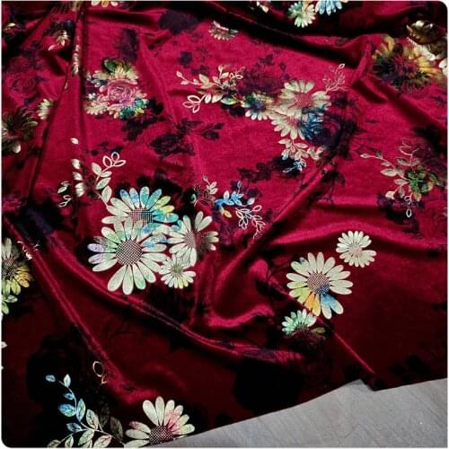 Burgundy Stretch Bronzing Gold Velvet Fabric Suit Cheongsam Dress Bottoming Shirt Apparel Fabric