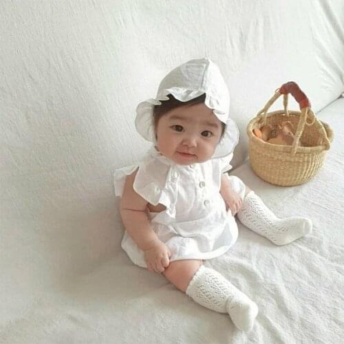 2021 Childrens Clothing Summer Sleeveless Lace Baby Jumpsuit Baby Girl Onesie Baby Romper Hat for Free