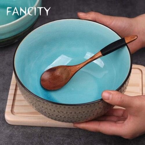FANCITY Creative retro Japanese ceramic tableware household noodle bowl soup bowl large bowl deep dish bowl salad bowl hot pot s