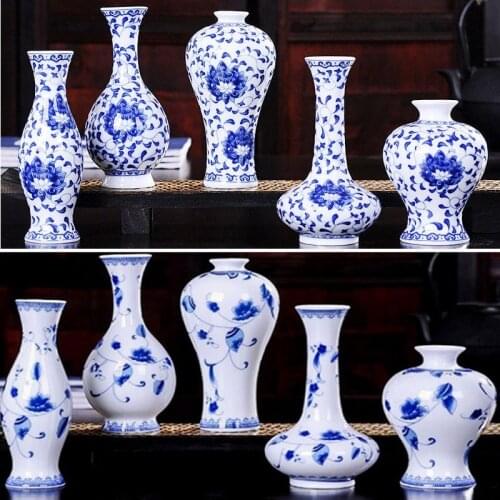 5 Kinds No Glazed Blue And White Porcelain Vases Interlocking Lotus Design Flower Ceramic Vase Home Decoration Jingdezhen Flower