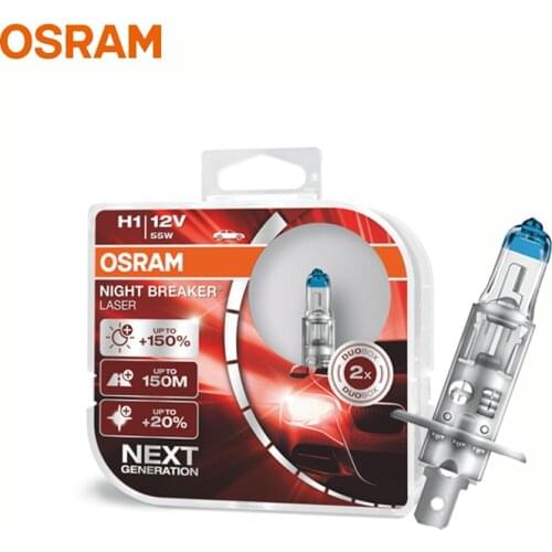 OSRAM H1 64150NL Halogen Night Breaker Laser Next Generation 12V 55W +150% Bright White Head Light Car Bulb Genuine Lamps, Pair