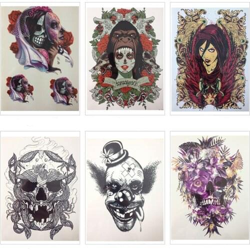 Hot Sale 21 X 15 CM Purple Skull Beautiful Temporary Tattoo Stickers Temporary Body Art Waterproof
