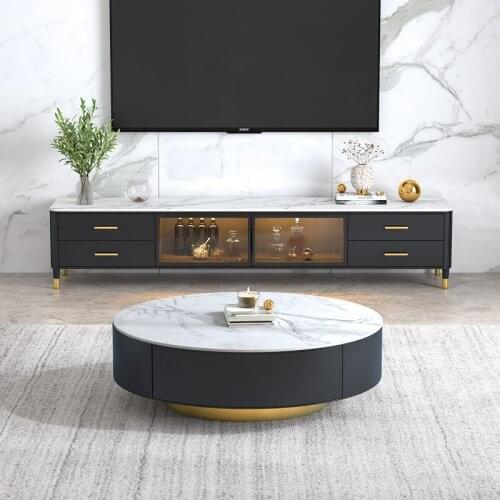Italian rock board tea table TV cabinet combination modern simple small household light luxury high-grade round tea table table
