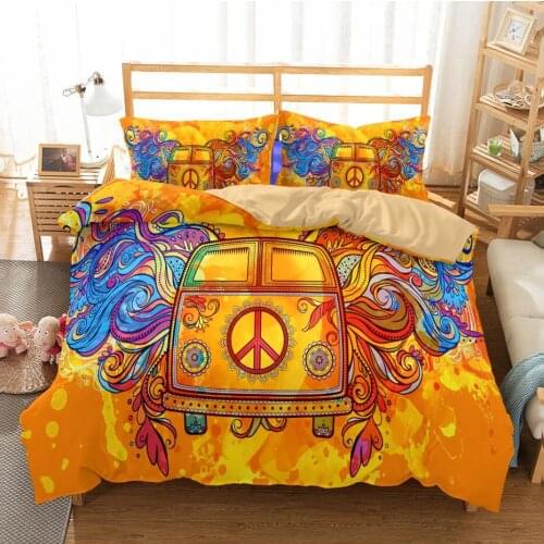 2018 Hippie Vintage Car Bedding Sets Orange Mandala Quilt Cover Crystal Gemstone Bed Set Bohemian Van Bedclothes Wedding decor