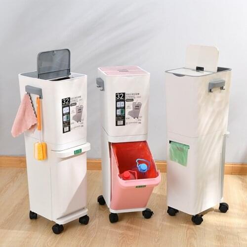 Fashion Creative 2 Layer Trash Bin Sorted Garbage Can Recycle Bin Gap Standing Bucket Space Saving Storage Box Kitchen Organizer