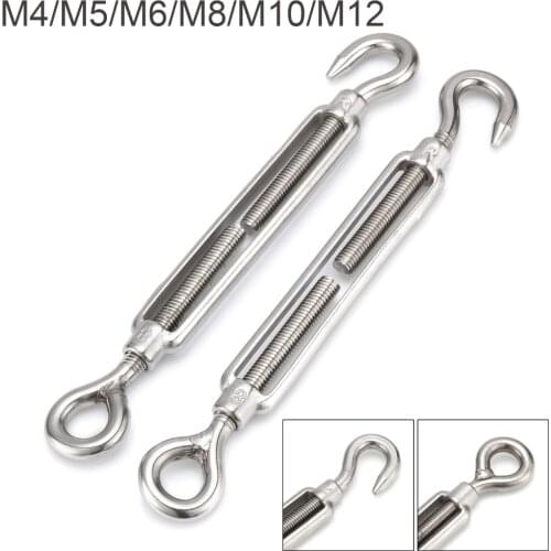 2pcs Stainless Steel Eye Hook Chain Tensioner with Ring and Hook Stretching Turnbuckles Towbar M4/M5/M6/M8/M10/M12