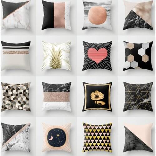 Nordic Style Geometric Marble pillowcase Super Soft and Short Plush Home Decoration Interior Sofa Bed Cushions Backrest Pillow