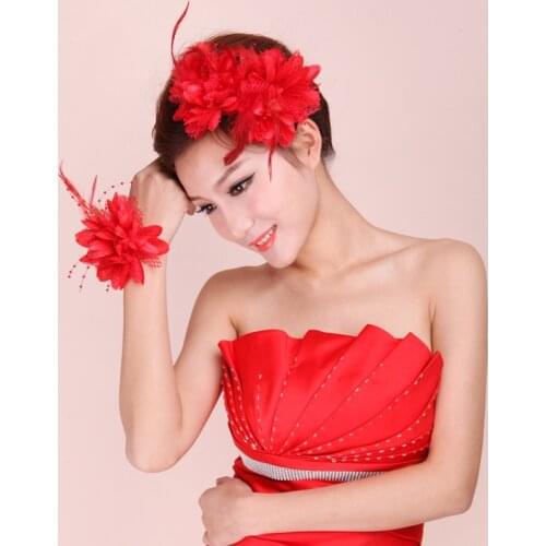 New Summer Wedding Party Hair Accessories Feather Lace Bridal Hair Clip Feather Flower Charming Sinamay Veil Top Hair Clip