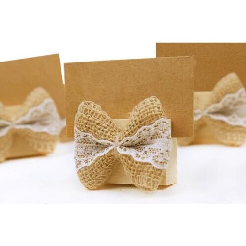 New Style 20pcs/lot Wooden With Linen Cloth Bows Place Card Holder/ Table Name Number Holder Party Decoration Supplies