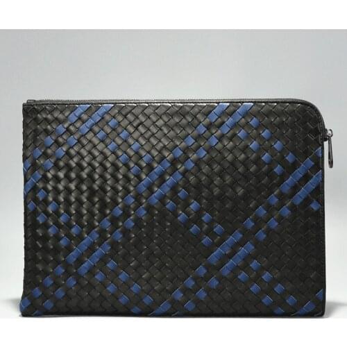 New Style Mens High Quality Luxury Design Cowhide Clutch Fashion Leather Woven Purse Handbag A4 Business Envelope Zipper Bag