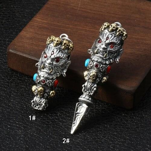 Wholesale S990 Sterling Silver Jewelry Retro Thai Silver Classic Big Black God Fortune Lucky Buddha Head Mens Pendant