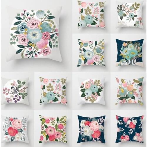 Refreshing Flower Series Printed Cushion Cover Polyester Home Decorative Pillows Cover for Sofa Car