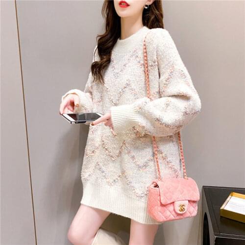 2021 Autumn Winter Womens New Loose Pullover Knitted Tops Female Long Sleeve Lazy Style Jumpers Ladies O-neck Sweater Tops P354