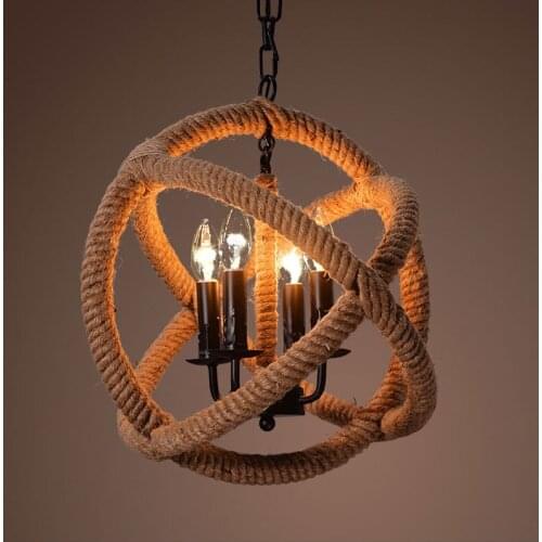Retro Hemp Rope Led Pendant Lamps Personality Living Room Hanging Light Creative Industrial Restaurant Coffee Bar Light Fixture