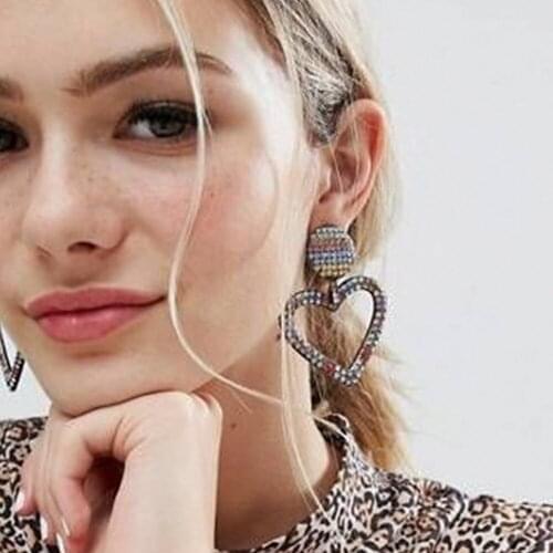 Romantic Sweet Alloy Crystal Heart Round Shape Dangle Earring For Woman Fashion Classic Earring Long Earring Jewelry Wholesale