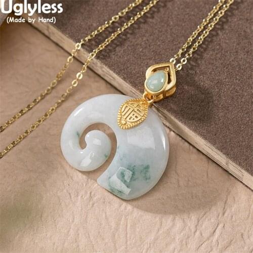 Uglyless Thailand Totem Animals Elephants Necklaces No Chain Luxury 100% Real Emerald Pendants for Women Chinese FU Ethnic Jewel