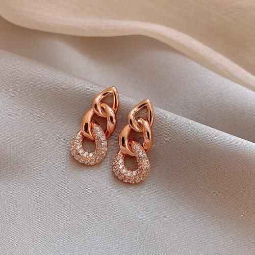 Rosegold Color Metal Chain Earrings 2020 New Design Shining Rhinestones Long Drop Earrings for Women Party Jewelry Wholesale