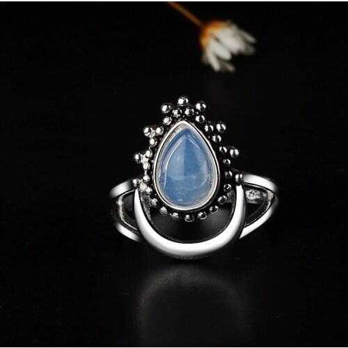 WYJZY New Moonstone Retro Punk Style Ring Ladies Fashion Classic Jewelry Anniversary Couple Ring