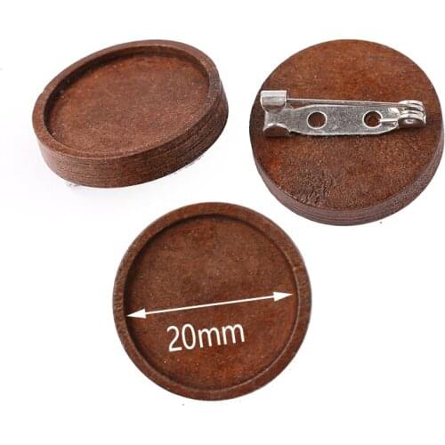 Reidgaller 10pcs fit 20mm round wood cabochon brooch base settings diy backing blanks for brooches making