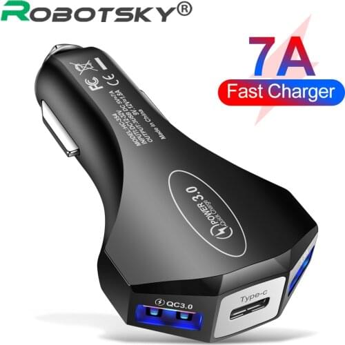 7A USB Car Charger QC 3.0 Type C Fast Charging Charger For iPhone Samsung Phone Quick Car Charger For GPS ipad Driving Recorder