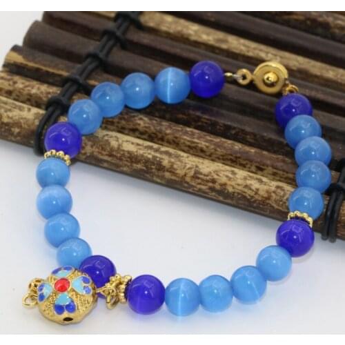 Women strand beaded bracelets 8 style cat eyes stone crystal chalcedony jades 8mm round beads bangle diy jewelry 7.5inch B2717