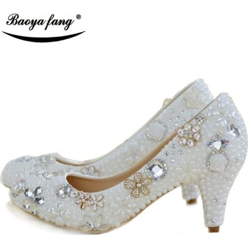 New Beaded white pearl Womens weddding shoes Fahsion shoes 6cm heel round toe party dress shoes woman Pumps free shipping