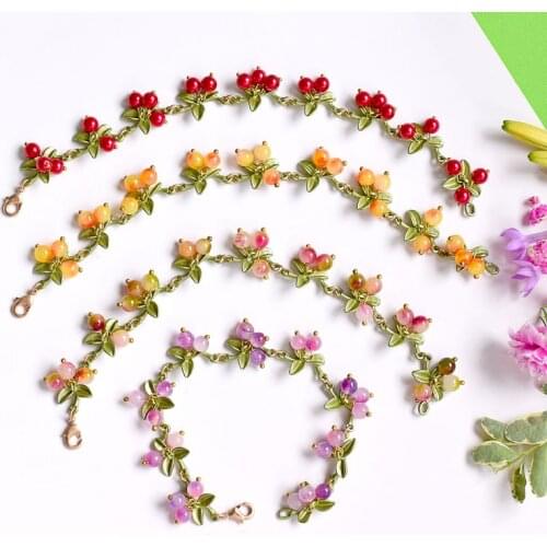 Spring Plant Bracelets For Women Vintage Statement Colorful Beads Berry Blueberry Leaves Bracelet Bangles Female Party Jewelry