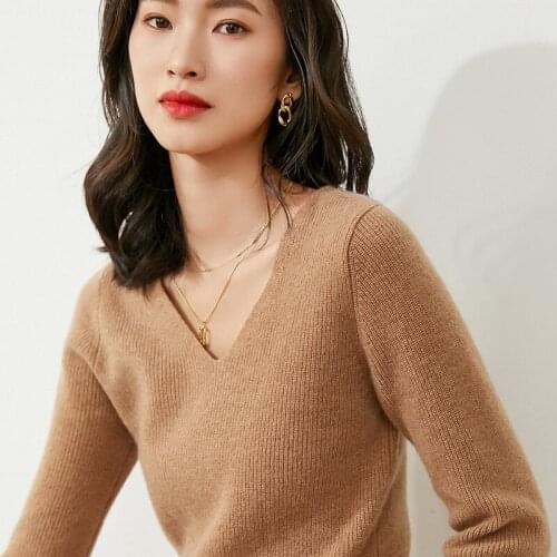 Stretch Women Sweaters V-neck Pullovers Soft Shirt Long Sleeve Korean Slim Sweater 2021 Autumn winter Long Sleeve Jumpers Female