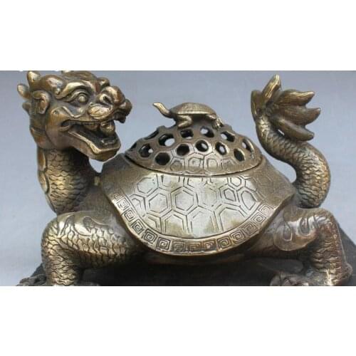10" Chinese Bronze Dragon Tortoise Turtle Shape Incense Burner Censer Incensory