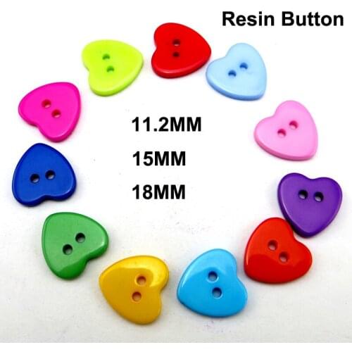 100PCS Shirt RESIN Coat Heart Button 15MM 2 Hole Decorative Kids Sewing Clothes Accessory Sweater Buttons R-357
