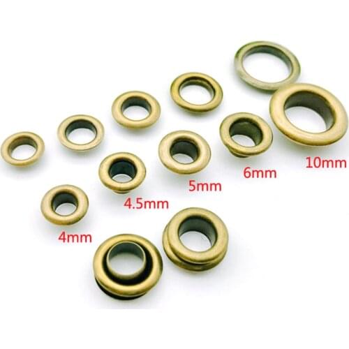 20pcs Double Sided Brass Eyelets Antique Brass 4/4.5/5/6/8/10mm Leather Craft Grommet Clothing Bags Repair