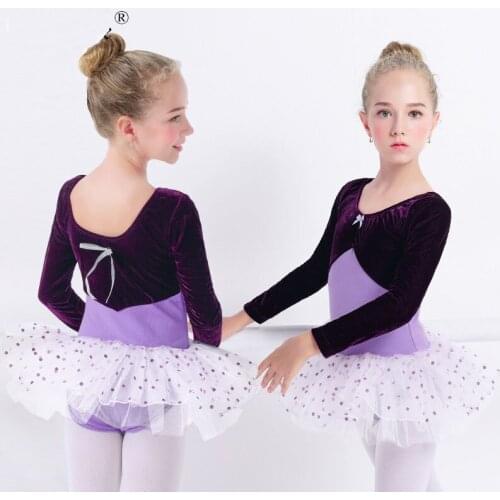 2019 Girl Pathwork Gymnastics Tutu Long sleeve 2layers Ballet Tutu Ballet Dances Justaucorps Dance Dress