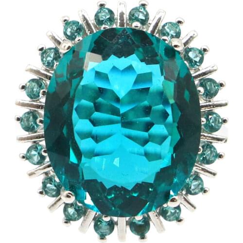 24x14mm Multi Color Created Tourmaline Peridot Violet Tanzanite For Womans Daily Wear Fine Jewelry Silver Rings