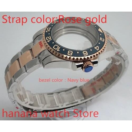 Transparent cover 904L stainless steel rose gold strap bracelet with 40mm sapphire glass ETA NH36 MH35 case,bezel Navy blue