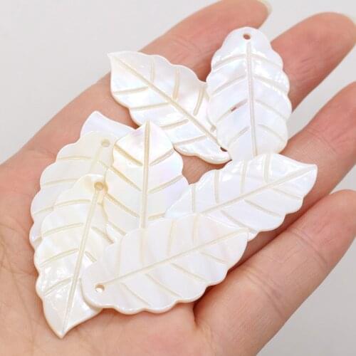 Natural Freshwater White Shell Leaf Pendant Loose Beads Cute Simple Handmade DIY Necklace Bracelet Sweater Chain 19x40mm