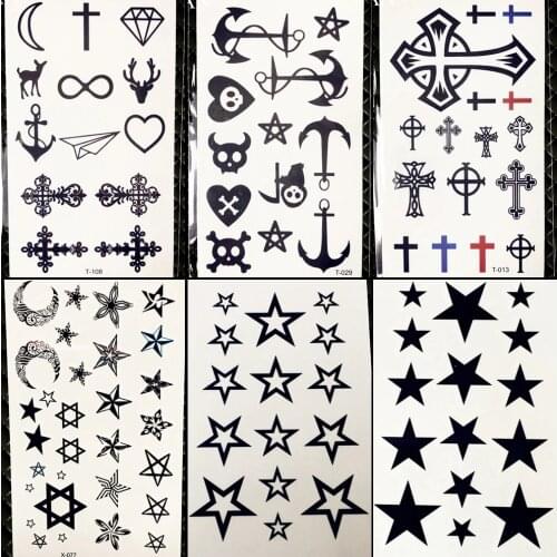 Black Gadgets Boys Fake Tattoo Christ Stickers Girls Body Arm Little Temporary Water Transfer Tattoo Stars Xmas Tatoo Pirate