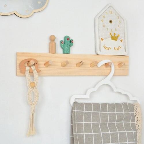 Wooden Wall Mounted Hooks Hat Scarf Organizer Coat Hanger With 7 Hooks For Entryway Living Room