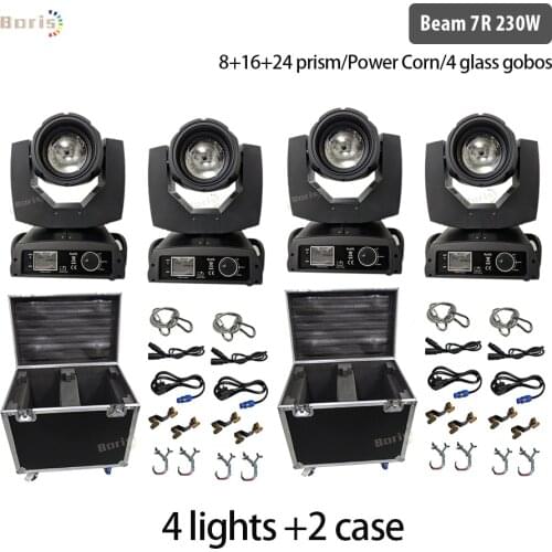 No Tax 2 dual flight cases 4x sharpy beam 230 7r light beam moving head light professional dj 8 16 24 prism with powcorn in out