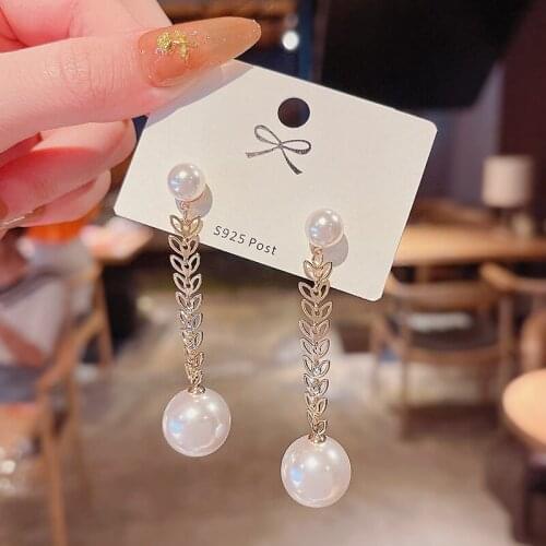 Elegant Long Tassel Pearl Earrings for Women Trendy Design Geometry Dangle Earrings Female Delicate Fashion Drop Earring Jewelry