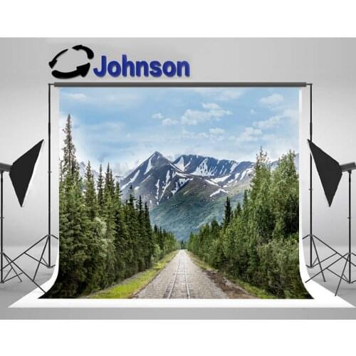 Snowy mountain range railroad track denali national photography backgrounds Computer print scenic photo backdrop
